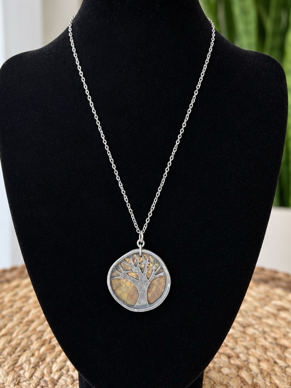 J+I Jewelry Old Growth Tree Pendant Necklace Sterling Silver Brass 18-20